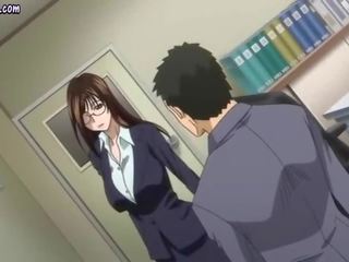 Sexually aroused anime teacher gives blowjob