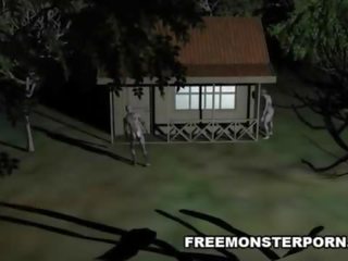 Gros seins 3d dessin animé biscuit baisée dur en plein air par une zombie